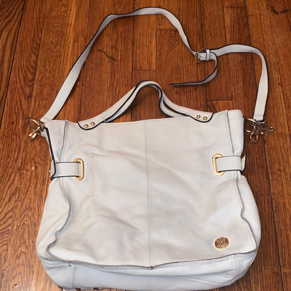 Vince Camuto Ivory Leather Crossbody Tote with Gold Hardware